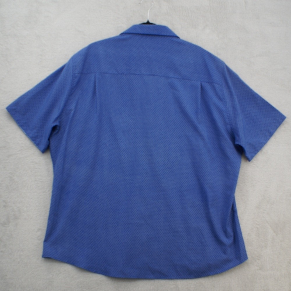 Save the Ocean Men XXL Blue Micro Pattern Short Sleeve Button Down Shirt Stretch - Picture 2 of 7